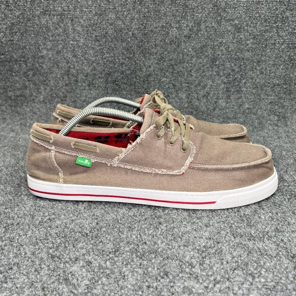 Sanuk Lite Boat Shoes Men's Size 13 Tan Canvas Low Lace Casual Comfort Sneakers - Picture 1 of 12